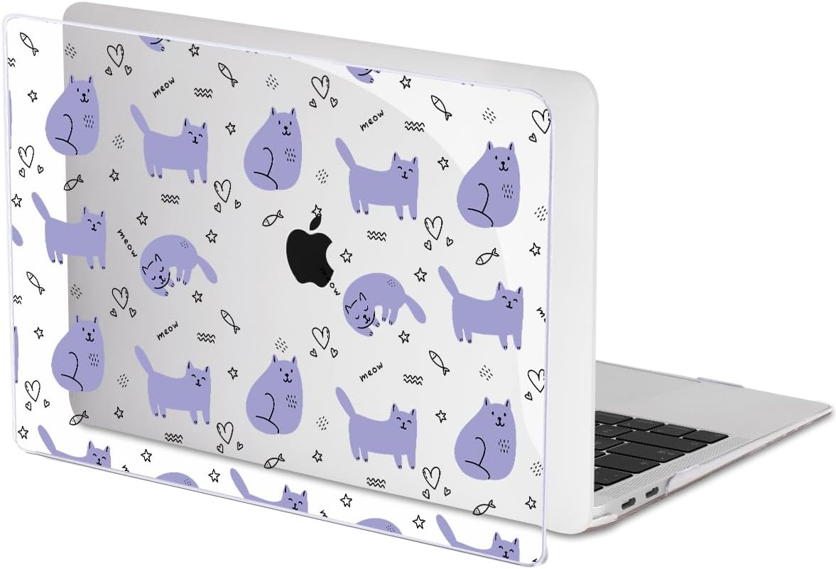 Compatible with 2021 2020 2019 2018 MacBook Air 13 inch Case M1 A2337 A2179 A1932 Touch ID, Crystal Clear Pattern Plastic Hard Shell Case for MacBook Air 13 inch M1 2021, Cute Cat & Fish