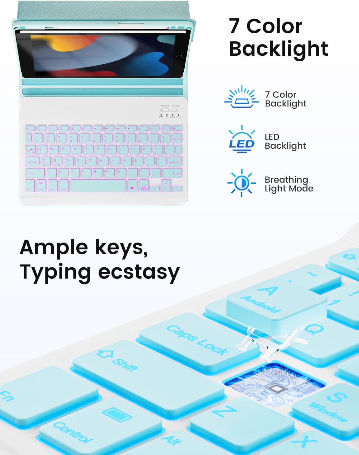 OYEEICE for iPad 9th Generation Case with Keyboard - Detachable Backlit Keyboard - Rotatable Cover with Pencil Holder for iPad 9th/8th/7th Gen, iPad Air 3rd Gen & iPad Pro 10.5" - Blue