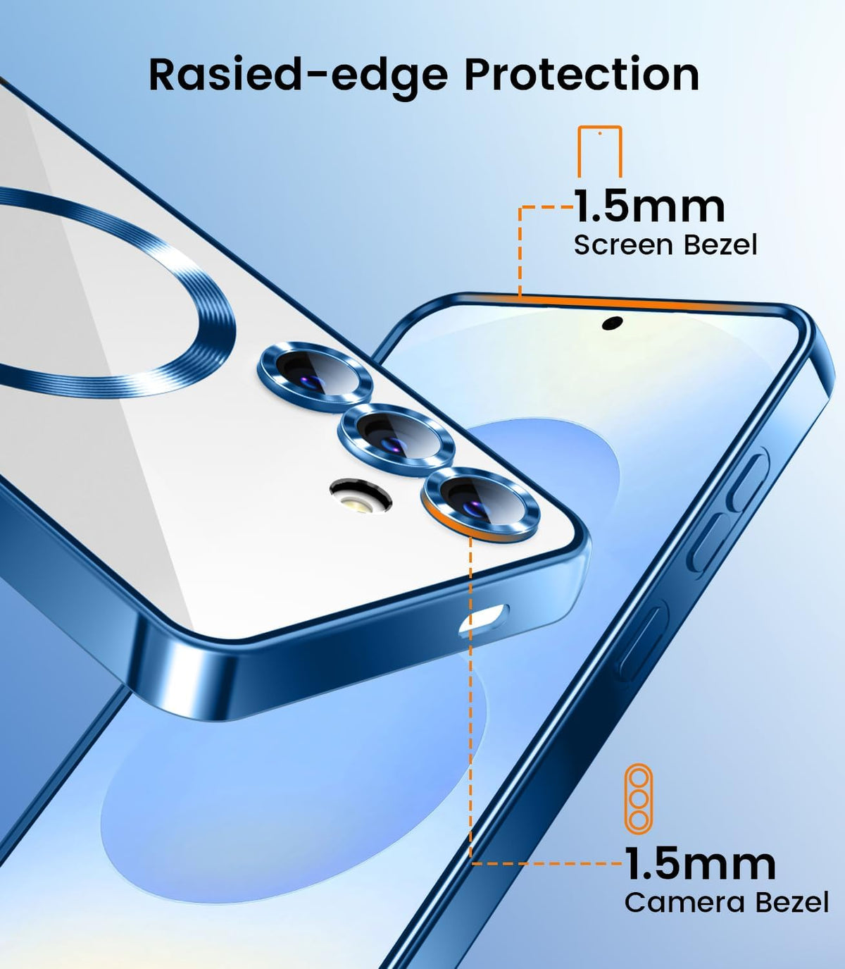 Slim Thin for Samsung Galaxy S25 Plus Case, Compatible with MagSafe, Built-in Camera Lens Protector, Shockproof Protective Phone Case, Soft Electroplated Clear Cover, Sapphire Blue