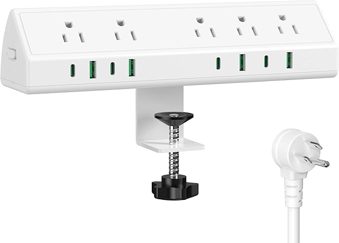 Jgstkcity Desk Clamp Power Strip USB C 45W,8 USB,15FT Cable,White