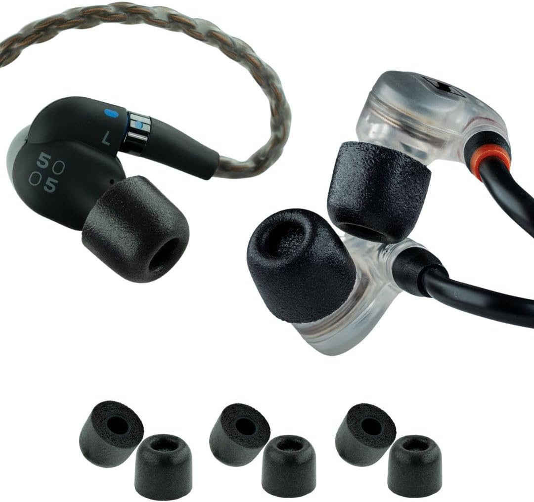 Comply 500 Core Series | Memory Foam Replacement IEM Ear Tips for KZ, Moondrop, FiiO Sennheiser & More | Superior Noise Isolation, Ultimate Comfort, Secure Fit | Round, Black (S/M/L) (3 Pairs)