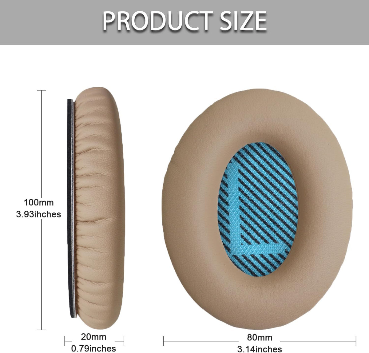 Ear Pads for Bose Quiet Comfort 35 Soft Protein Leather Replacement Earpads Ear Cushions Ear Pad for Bose QC 45/35 / 25/15 QC2 / Ae2 / Ae2i / Ae2W / Sound Link/Sound True (QC35-Khaki&Blue)