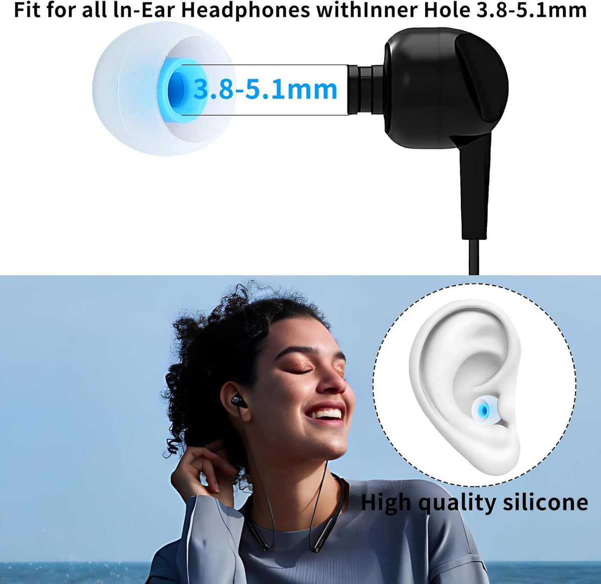 Earbud Tips Ear Bud Tips Soft Anti Slip Washable and Reusable Silicone Replacement Earbud Tips Fit Most in-Ear Earbuds(Inner Hole 3.8mm -5.1mm) 18pcs S M L