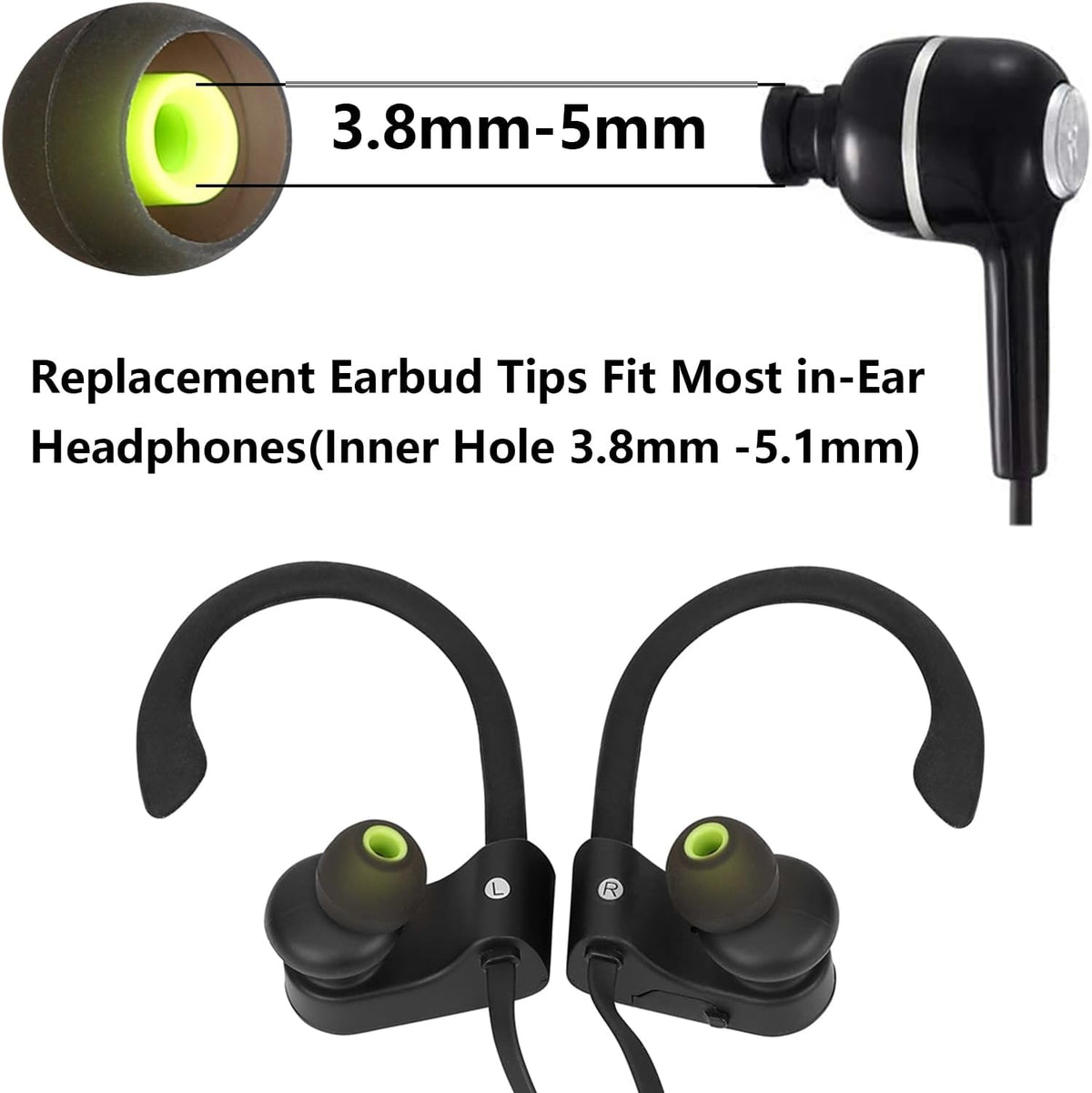 Silicone Replacement Earbud Tips Earbud Covers Fit for in-Ear Headphones (Inner Hole 3.8mm -5.1mm) Earbud Replacement Tips Earbud Rubber Tips 9 Pairs S/M/L