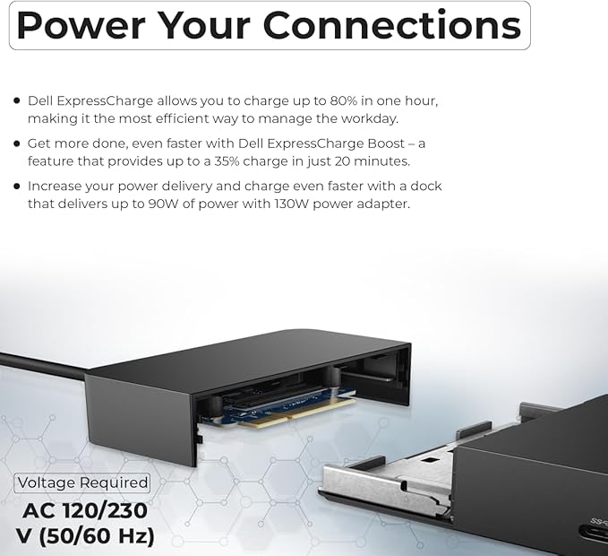 Dell WD19S Docking Station 130W (90W Power Delivery) Dell Docking Station for Laptop with 130W Power Adapter + HDMI + DisplayPort + USB-C Cable + Microfiber Cloth (Renewed)