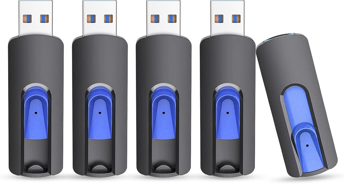 JUANWE 64GB Flash Drive 5 Pack 3.0 USB Jump Drive Retractable Slide Memory Sticks for Computers Thumb Drive Bulk USB Data Storage Pen Drive Blue