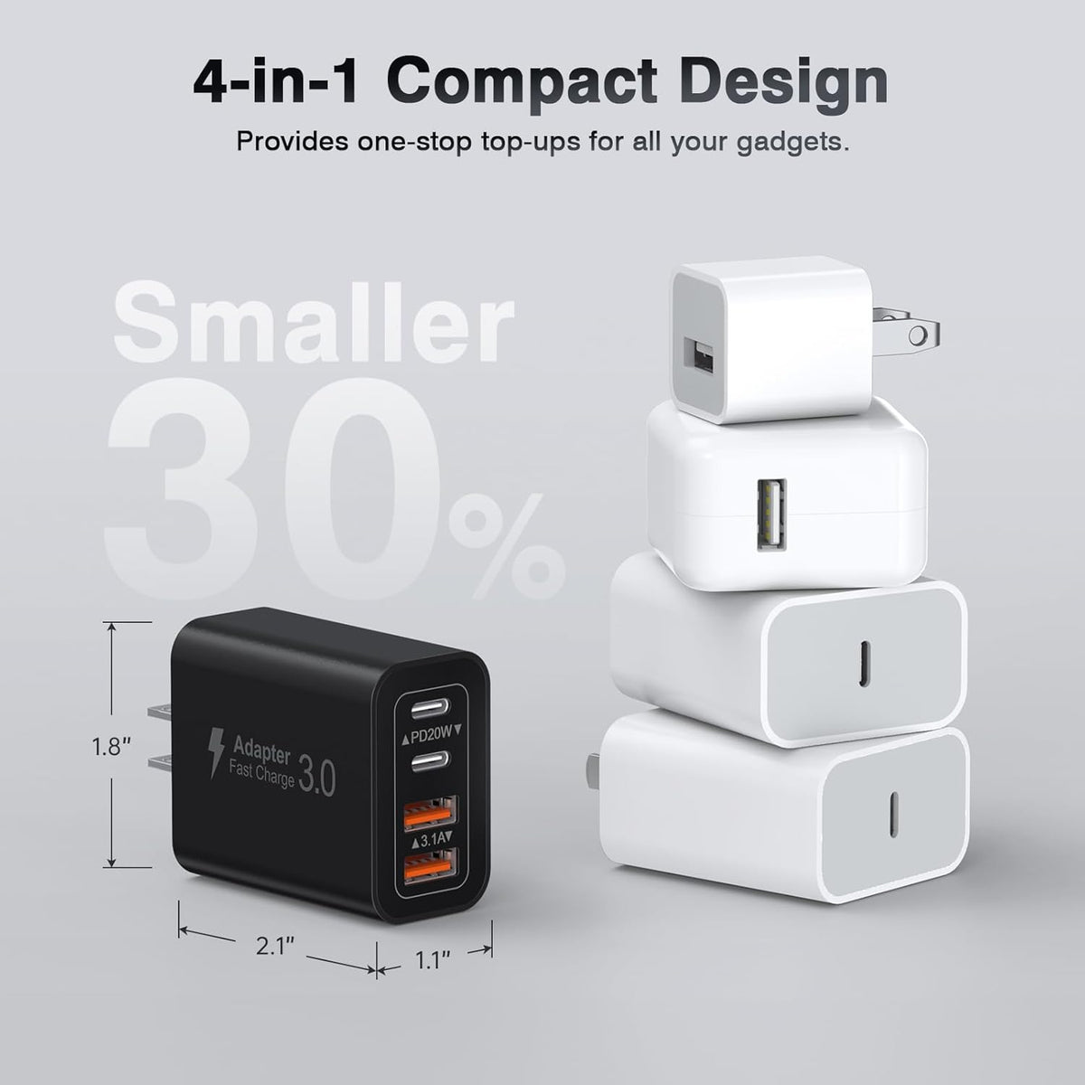 [2 Pack/40W] 4-Port USB C Wall Charger Block, Fast Type C Power Brick Charging Cube Power Delivery Wall Plug for iPhone 15/14/13/12/14 Pro/13 Pro, Huawei, Xiaomi, Oneplus, Galaxy(Black)