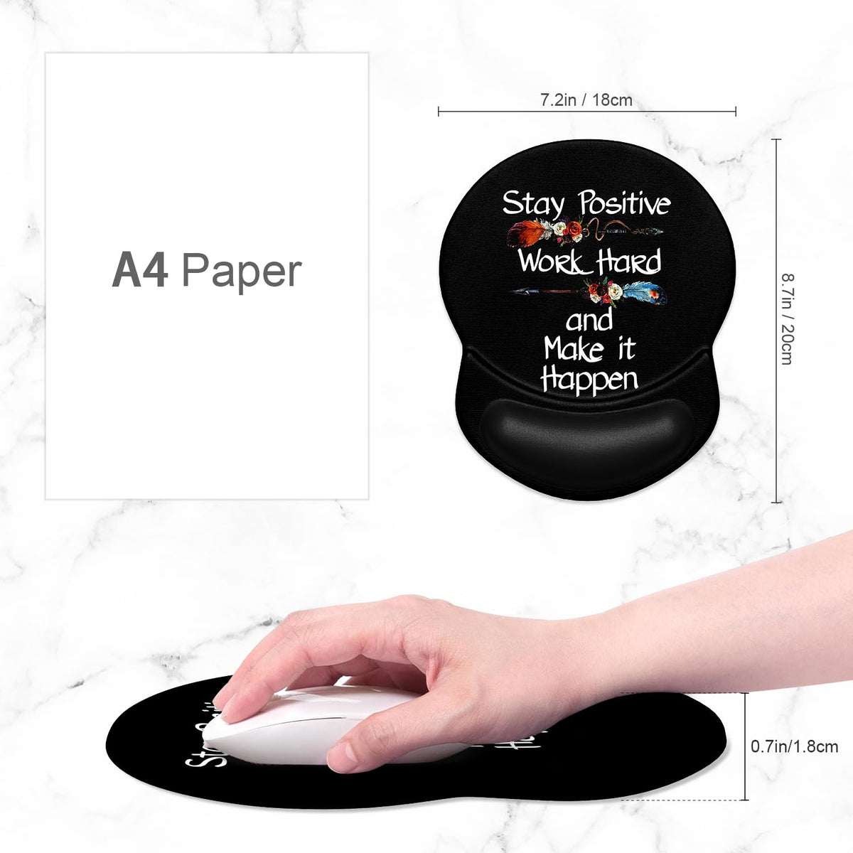 ITNRSIIET Ergonomic Mouse Pad with Gel Wrist Support Small Wrist Rest Smooth Surface Non-Slip PU Base Comfortable Office Supplies Pain Relief, 8.7 x 7.2 inches, Inspirational Quote Black