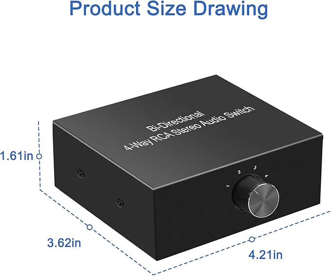 4-Way Stereo L/R Sound Channel Bi-Directional Audio Switcher, 1 in 4 Out or 4 in 1 Out, L/R Sound Channel Audio Switch Splitter RCA Stereo Switch Selector for DVD Stereo Speaker CD Player