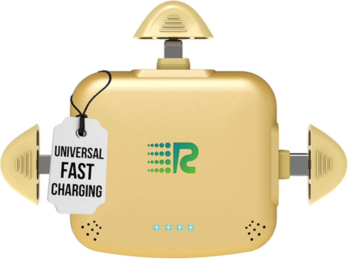 Universe 3 in 1 Portable Charger – 3300mah, 2.4A High-Speed Fast Charging Compatible with iPhone and Android Lightning, Type C, Micro-USB Charges 3 Devices at a Time Pre-Charged RC33 Gold