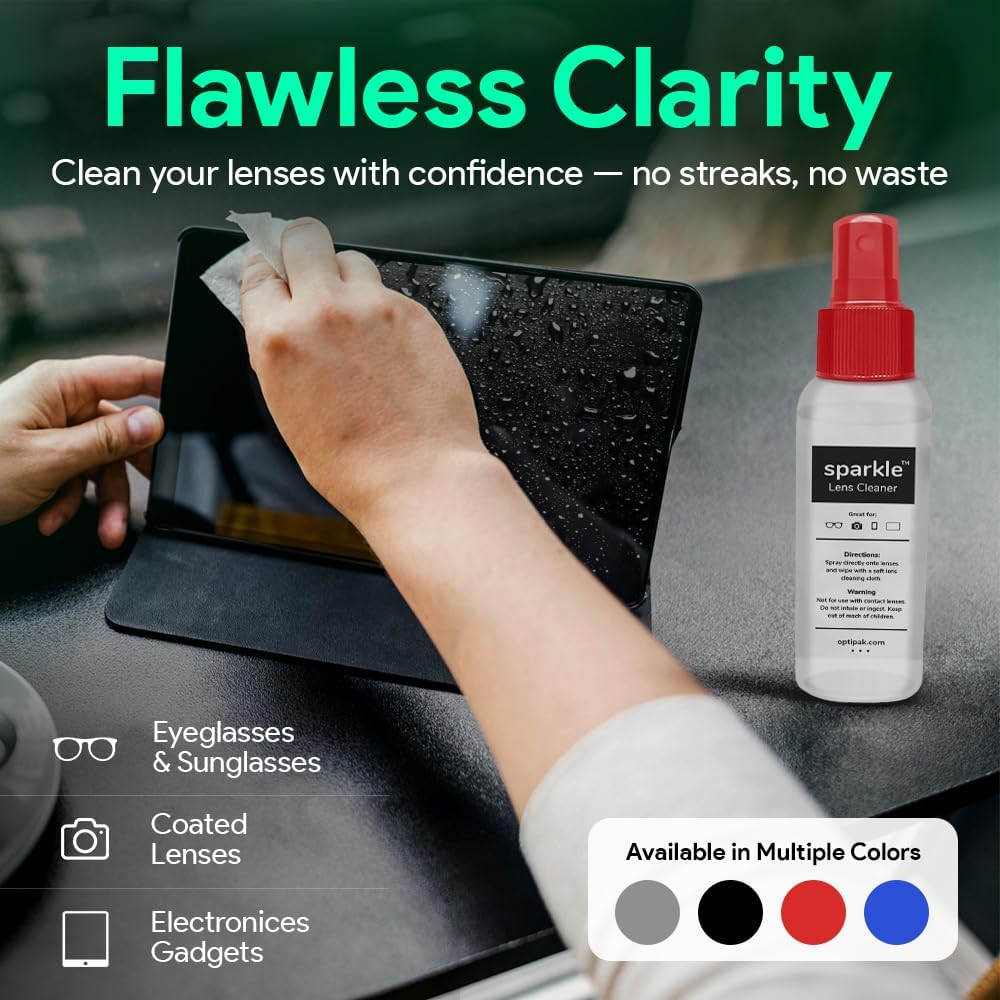 Sparkle Anti-Reflective Lens Cleaner Spray kit | (1) 1oz Glasses Cleaner Spray + (1) Microfiber Cloth for Eyeglasses, Sunglasses, Lenses, Screens and Camera Cleaning Kit (2 Piece Set)