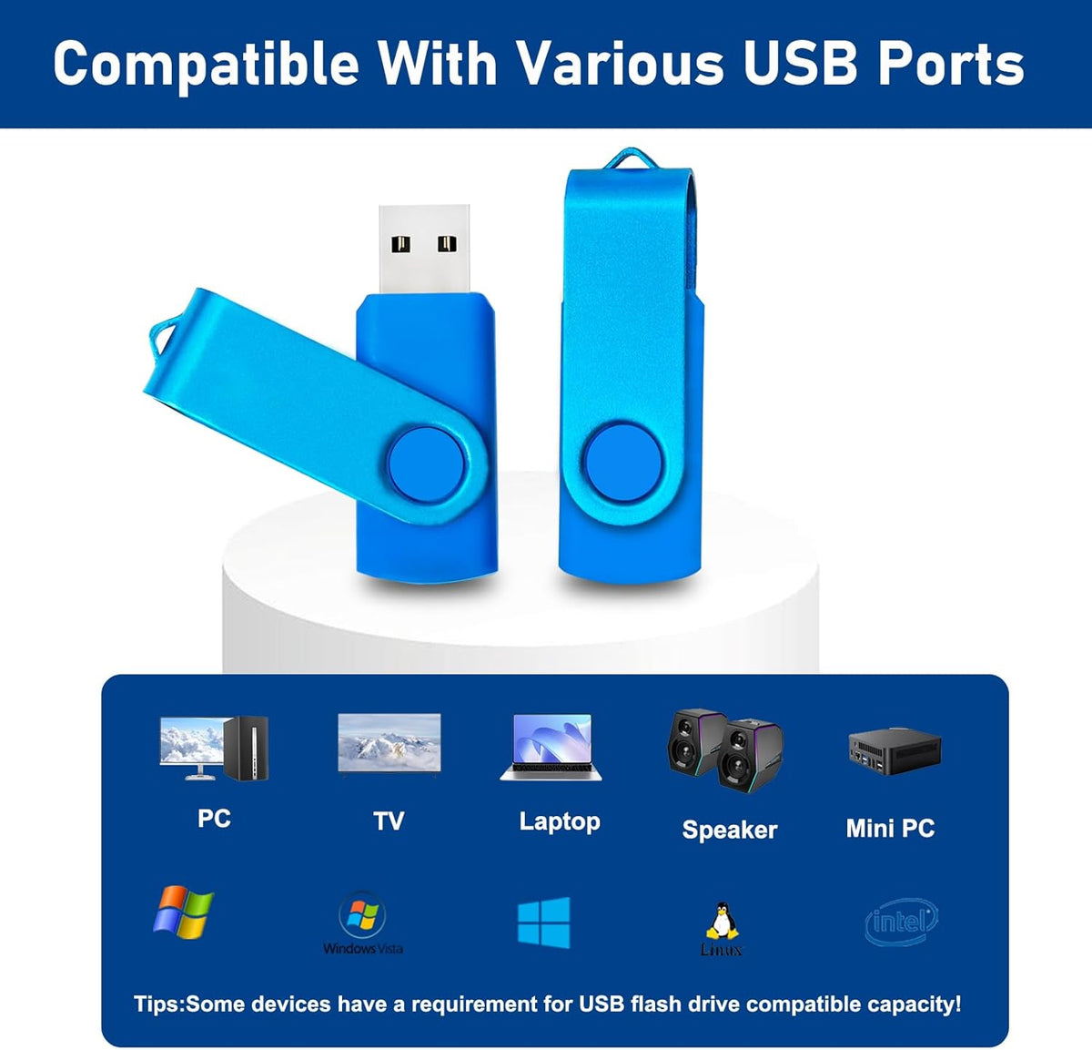 2GB USB 2.0 Flash Drive 10 Pack Nicepicten Pendrive Swivel Thumb Drives Jump Drives Zip Drive USB Memory Stick Thumbdrive Flashdrive Ideal for Home Office Shared Data Storage, Blue 2GB