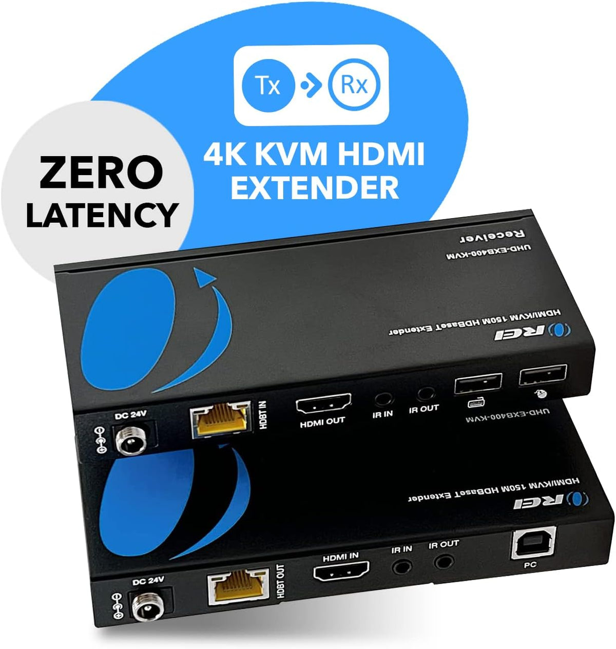 OREI 4K KVM HDMI Extender Over LAN HDBaseT PoC Single CAT5e/CAT6A/CAT7 Cable 4K 60Hz - Upto 400 feet 4:4:4 - Remote, Keyboard, Mouse, USB Control