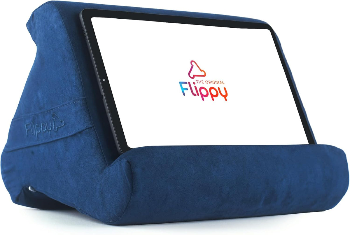 Flippy Tablet Pillow Stand - Cushion Tablet Stand & Holder, Bed Support for Lap and Desk, Compatible with Phone & Book Reading: Kindle, iPad Pro, iPhone & Samsung - True Blue