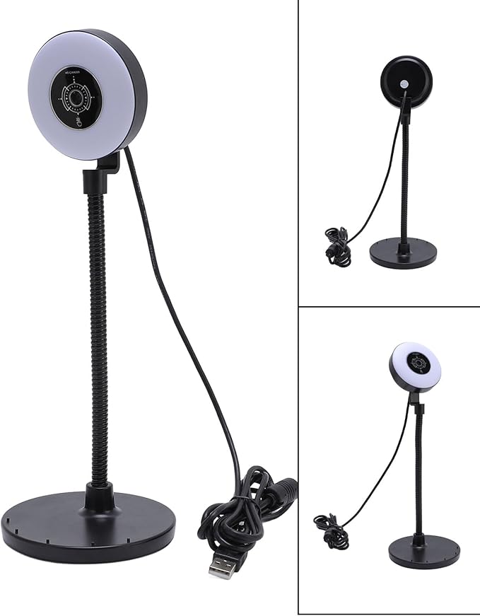 Dpofirs Webcam with Light Built in Mic 5MP Webcam with Fill Light 3 Color Modes for Online Learning