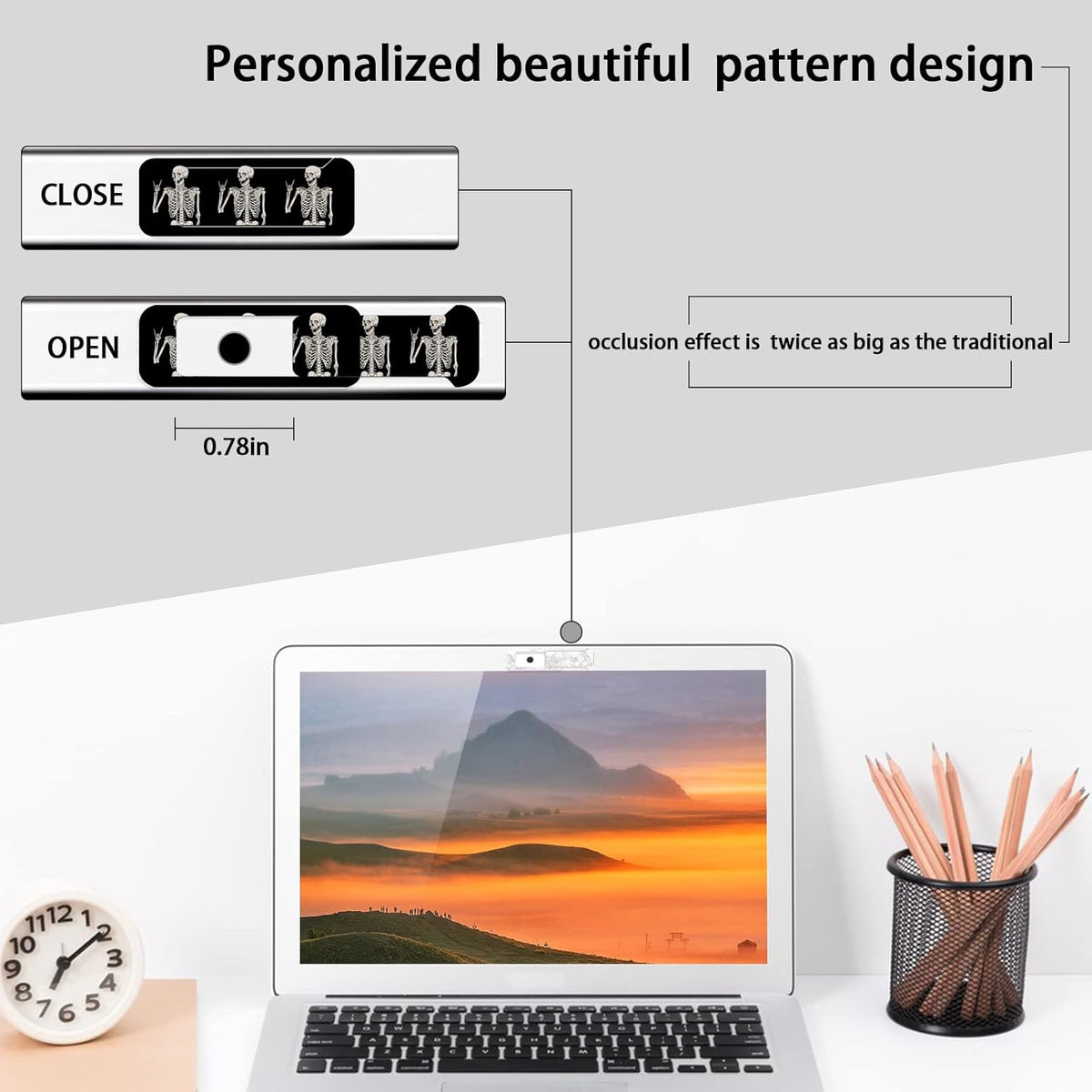 Webcam Cover, 3 Pieces, Laptop Camera Cover, Privacy Shielding Capacity is Twice as Big as The Traditional, Suitable for Computer Mobile Phones, laptops, Tablets and so on (Skull)