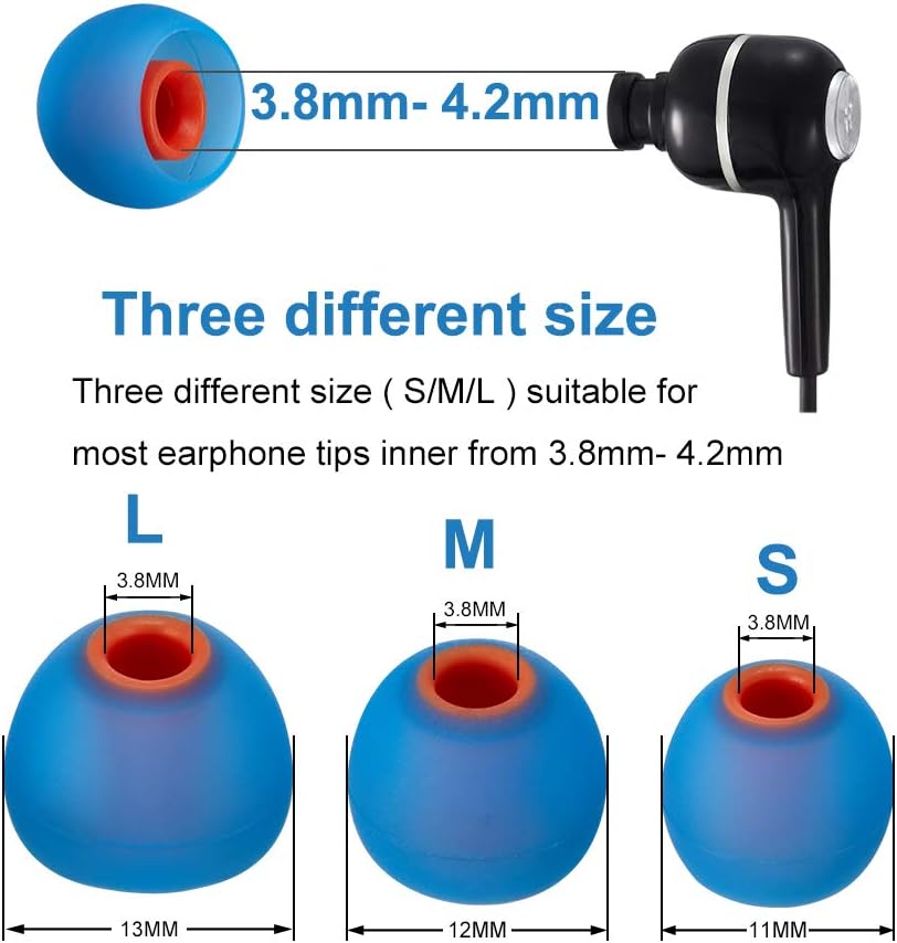 Earbud Tips Soft Silicone Earbuds Replacement Tips Fit for in-Ear Headphones(inner hole from 3.8mm - 4.2mm earphones) 9 Pairs S/M/L