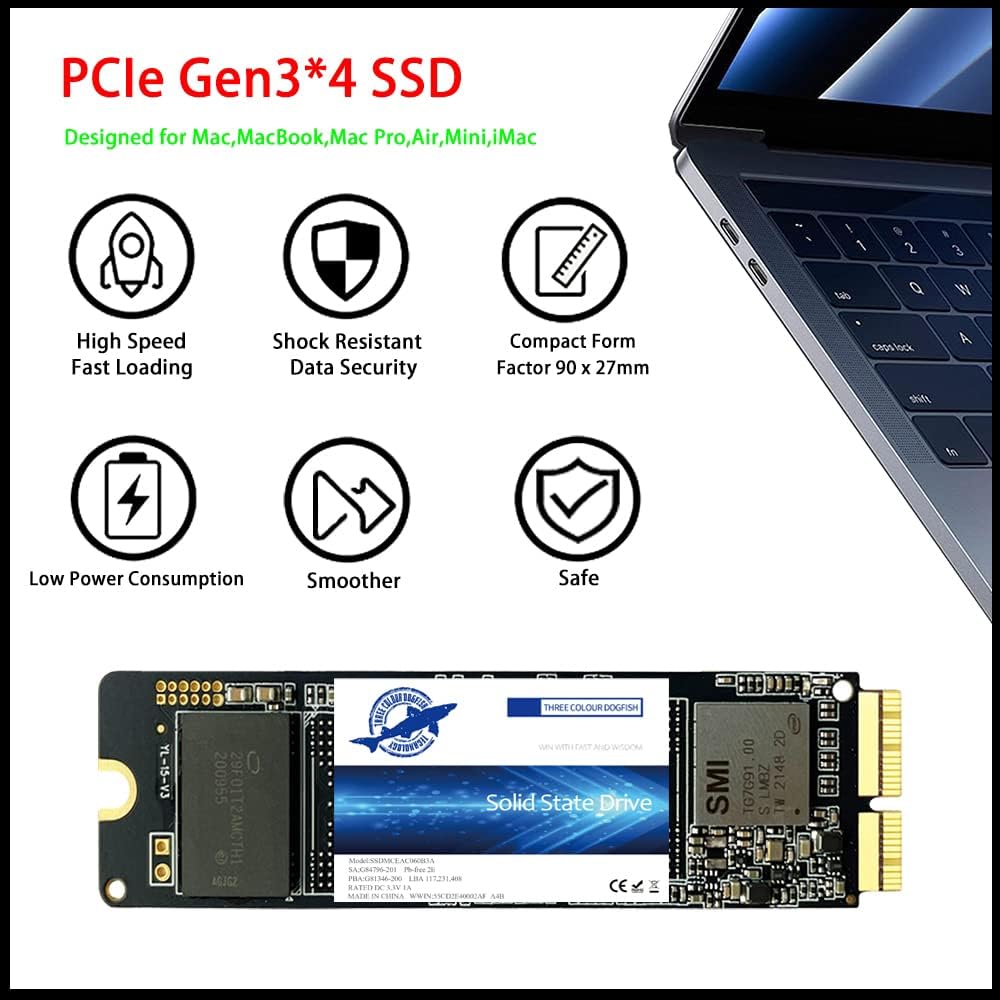 Dogfish SSD Pro da 2 TB per MacBook Upgrade NVMe PCIe Gen3x4 M.2, Unit?interna a stato solido per MacBook Air A1466 (2013-2017)/MacBook Pro A1398 (Retina, 2013-2015)/iMac A1419 (2013-2019)