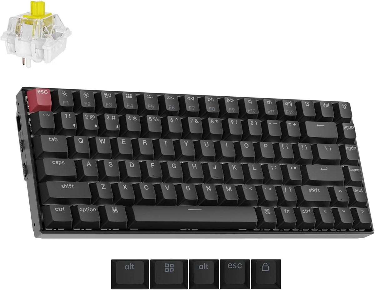 Keychron K2 75% Layout QMK Wireless and Wired Options Mechanical Keyboard Super Banana Switch, Paired with Shine-Through Double-Shot PBT Keycaps for Mac Windows-Version 3
