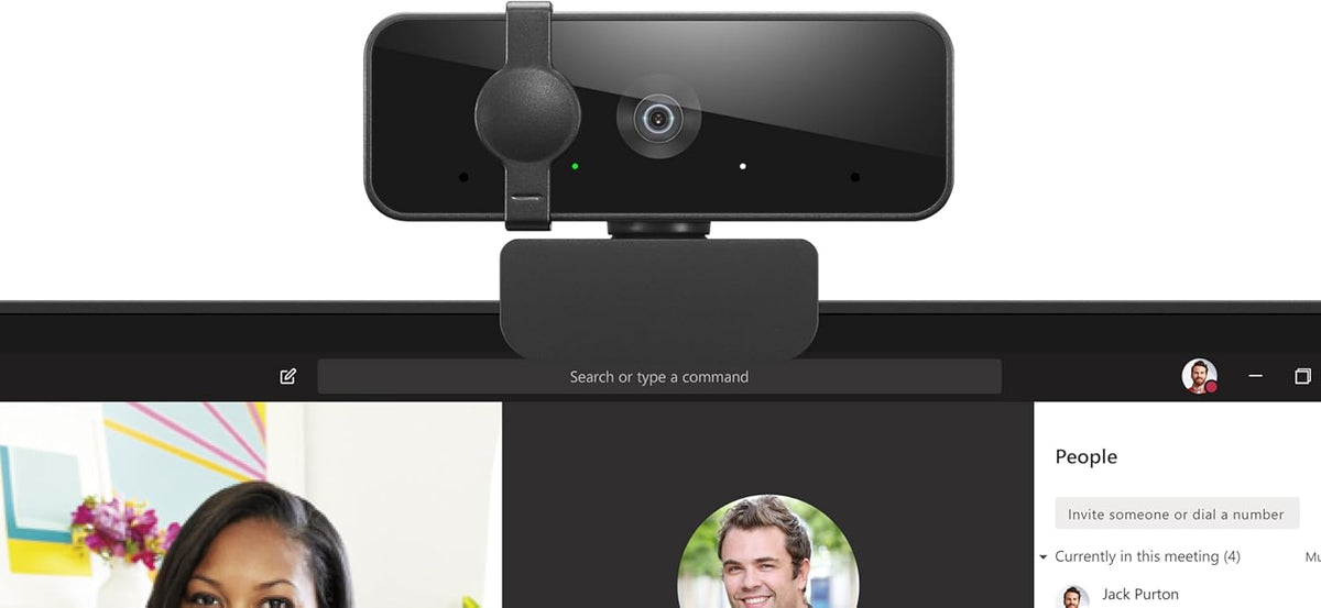 Lenovo HD 1080p Webcam (300 FHD)- Black w/ 95° Wide Angle, 360° Rotation Pan & Tilt, Dual Microphones, Privacy Shutter