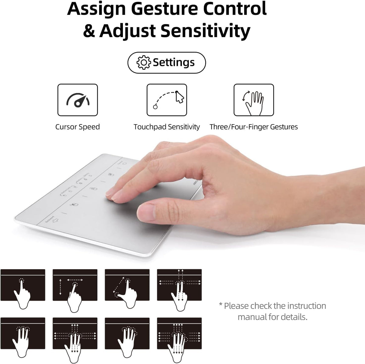 Wired & Wireless Metal Touchpad for PC Computer & Laptop, Rechargeable Trackpad Travel-Friendly Bluetooth & USB Mouse Pad for Windows 7/10/11, Silver