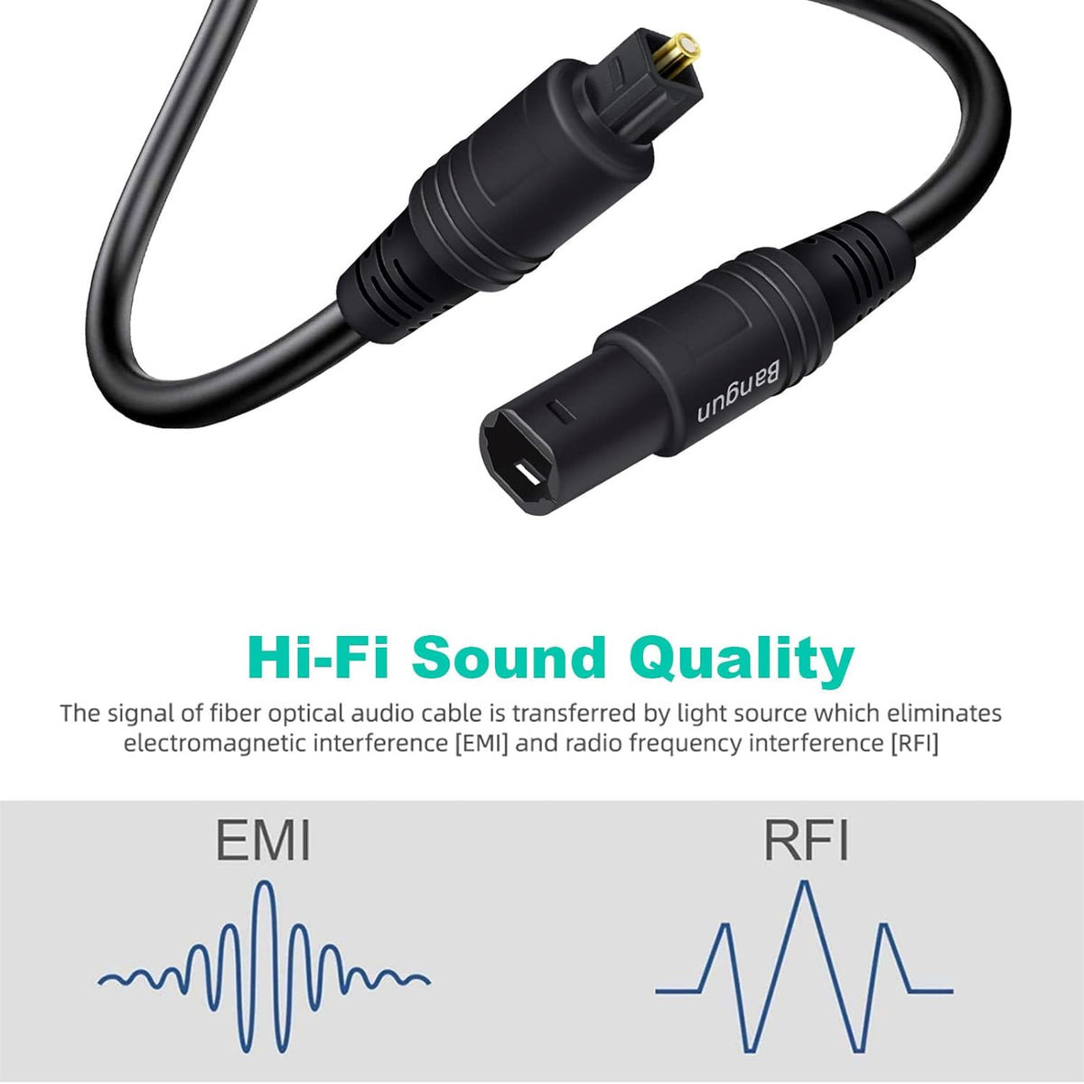 6ft, Soundbar/TV/PS4/Xbox/Home Optical Cable Extension, Female-to-Male, Fiber Digital Audio Cable for Theater