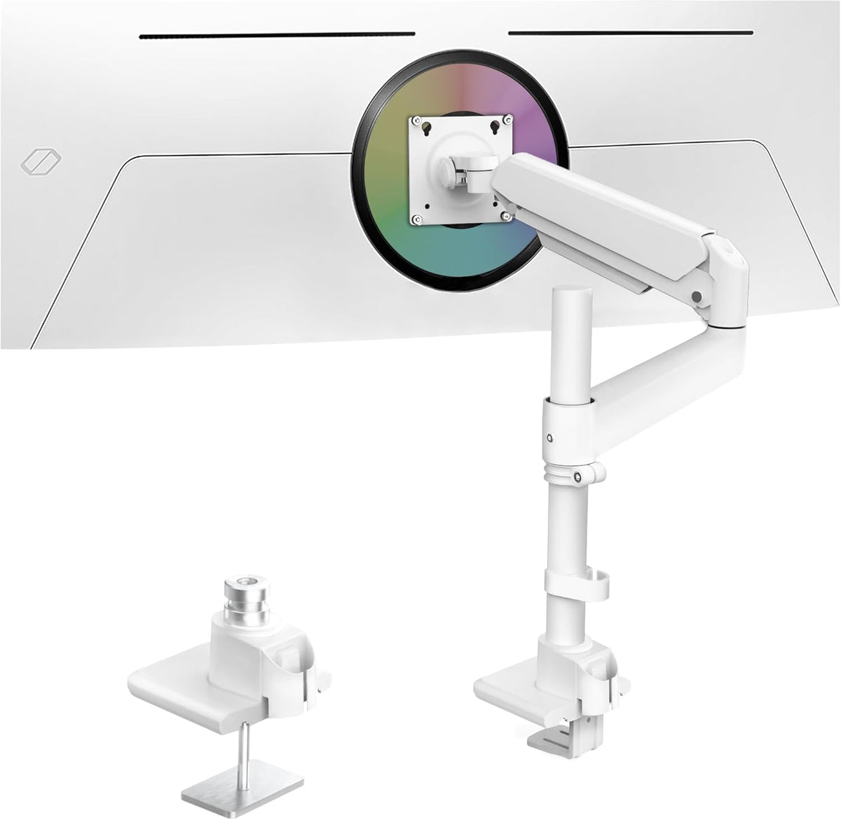Heavy Duty Monitor Arm for 13-49 Inch Ultrawide Screens, Holds Up to 44lbs, Fully Adjustable Single Monitor Mount, with Clamp & Grommet Base, 75/100mm VESA Desk Mount, White