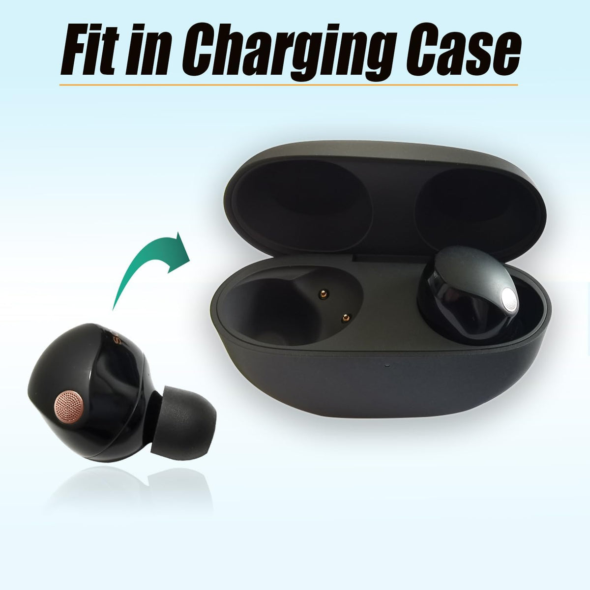 Memory Foam Ear Tips for Sony WF-1000XM5 Filter Screen Earbuds Tips for WF-1000XM5 WF-1000XM4 fit Charging Case, 4 Pairs Black