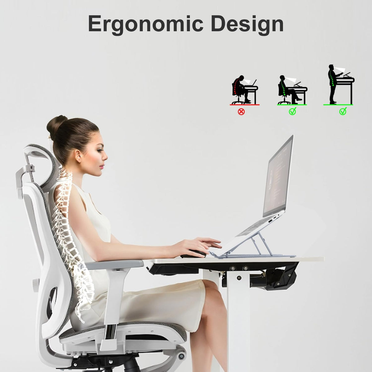 Ergonomic and Foldable Laptop Stand for Desk, Adjustable Riser, Fits All Laptops and Notebooks up to 17,Ultra-Thin,Ventilated Cooling,ABS+Silicone,Midnight.