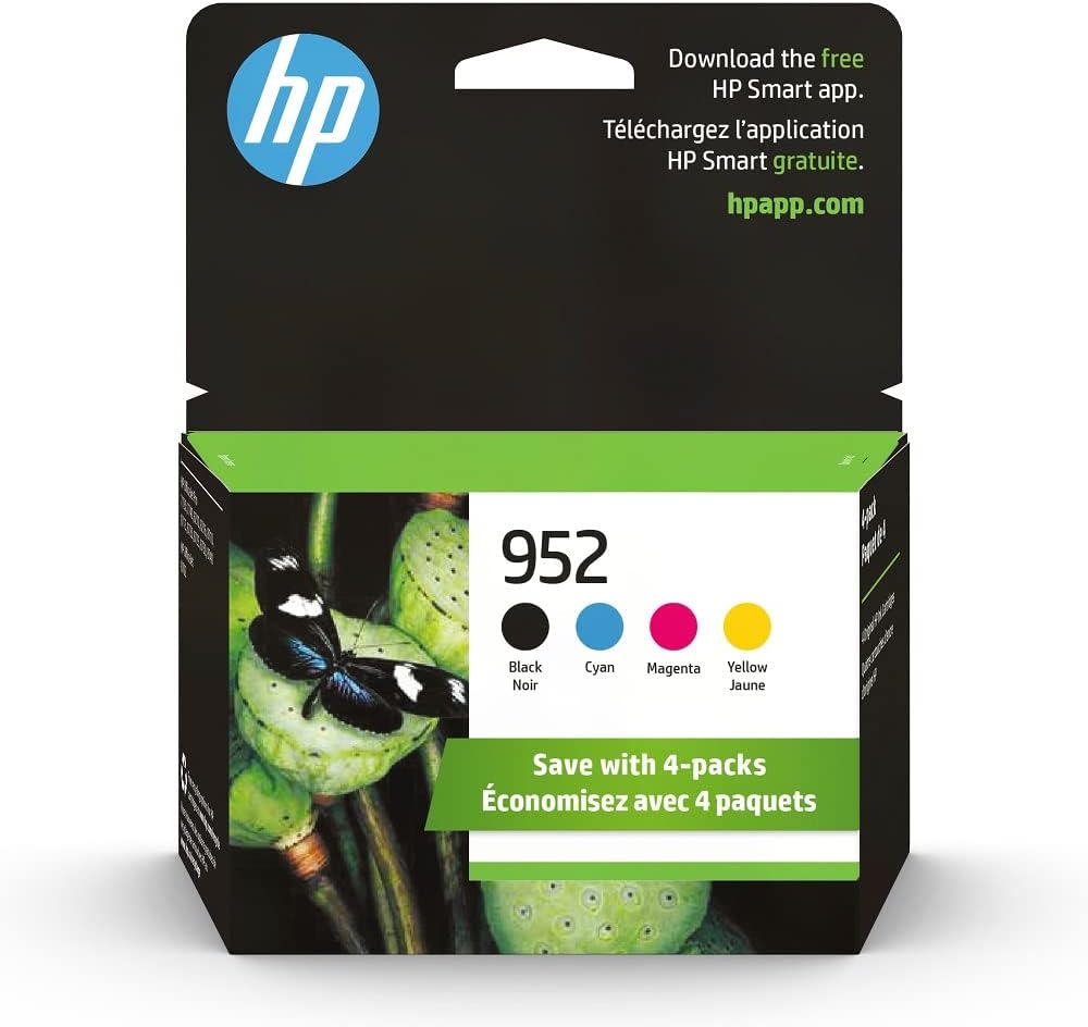 Original HP 952 Black, Cyan, Magenta, Yellow Ink Cartridges (4 Count -pack of 1) |Works with HP OfficeJet 8702,OfficeJet Pro 7720,7740,8210,8710,8720,8730, 8740 Series|Eligible for Instant Ink|X4E07AN