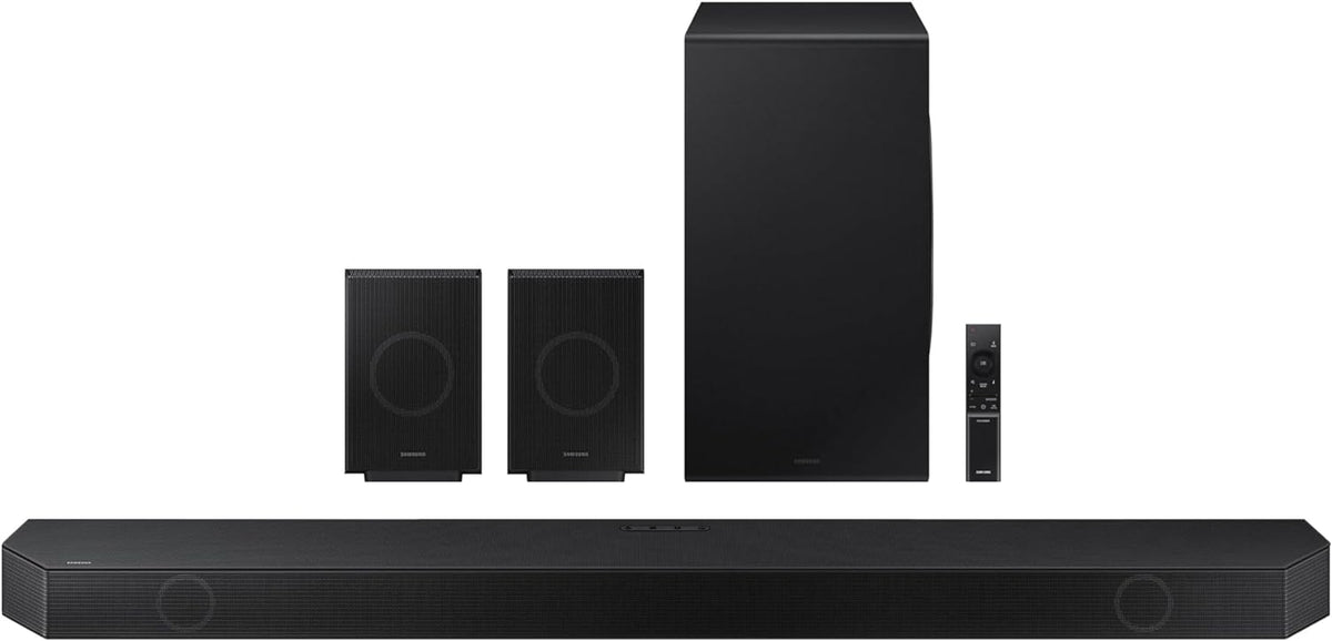 SAMSUNG Q990D 11.1.4ch Soundbar w/Wireless Dolby Atmos Audio, Rear Speaker Included, Q-Symphony, SpaceFit Sound Pro, Adaptive Sound, Game Mode Pro with Alexa Built-in, HW-Q990D/ZA