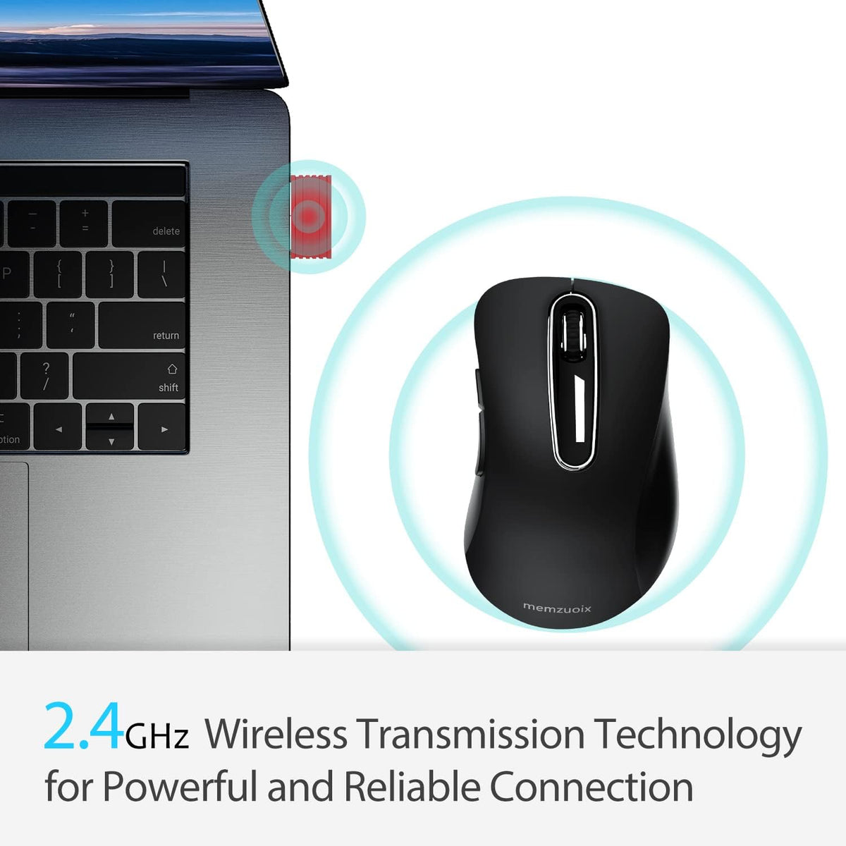 memzuoix 2.4G Wireless Mouse, 1400 DPI Computer Mouse with USB Receiver, Portable Wireless USB Mice Battery Powered Cordless Mice for Laptop, PC, Desktop, 5 Buttons (Black)