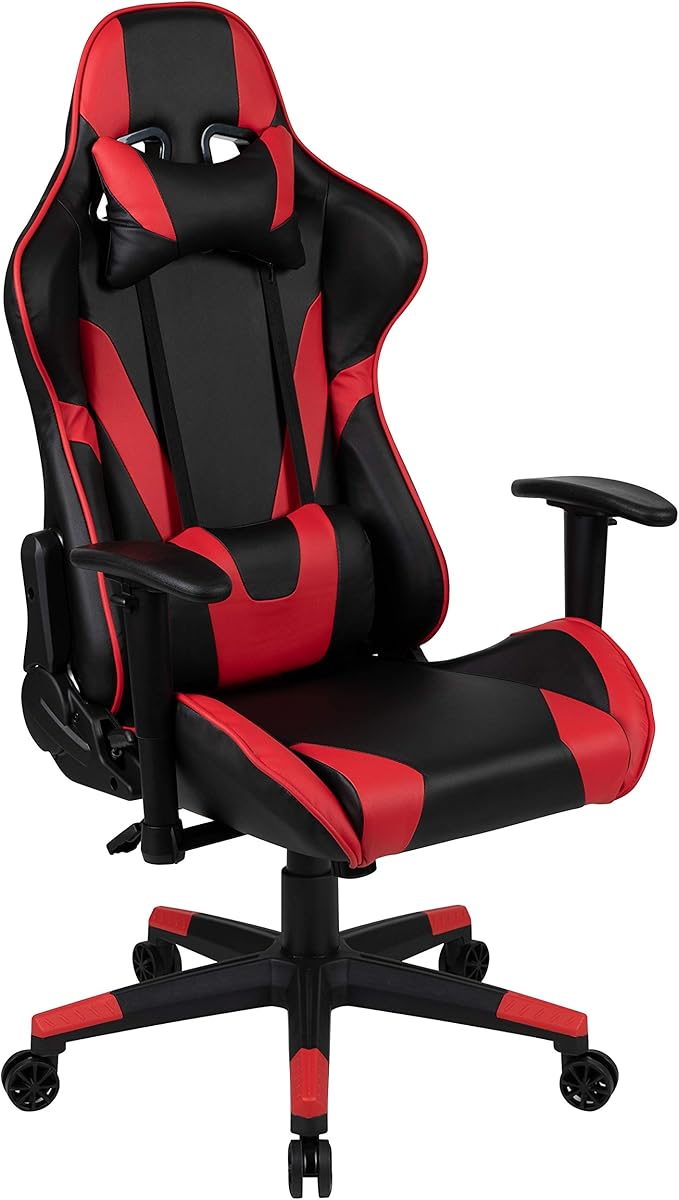 Flash Furniture X20 Fully Reclining LeatherSoft Racing Style Gaming Chair with and Lumbar Pillows Ergonomic Padded Swivel Computer Chair Red/Black