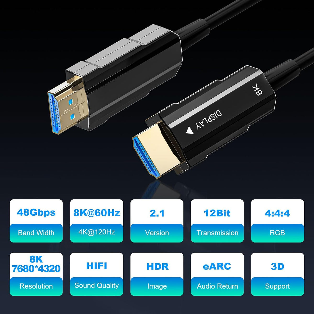 8K 2.1 30ft/9m, 48Gbps, 8K@60Hz 4K@120Hz, 2.2&2.3, 3D, PS4/PS5 HDMI Cable Long Fiber Optic HDMI Cable, Ultra High Speed