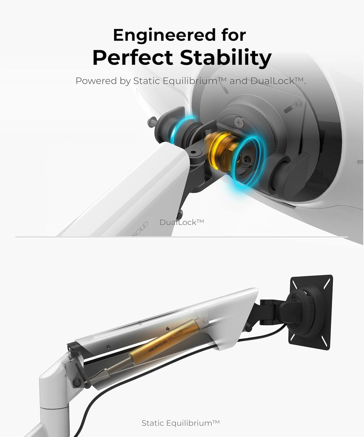 Heavy Duty Ultrawide Monitor Arm with RGB Lighting & USB Charging, Fits 34 to 49 inch Curved Screens, Supports 14 to 38 lbs, Adjustable Desk Mount, Compatible with Gaming Setup, White