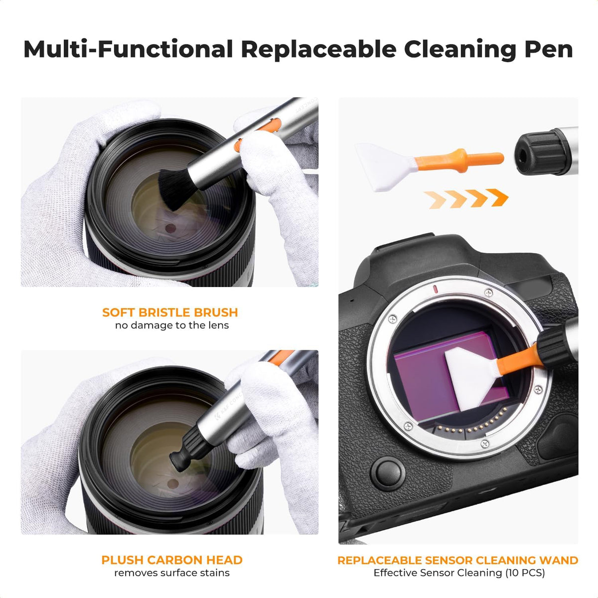 K&F CONCEPT 32-in-1 Camera Lens Cleaning Kit for DSLR Camera Lens Filter with Cleaning Pen+Air Blower+Cleaning Cloth*2+Full-Frame Swab*10+Cleaning Wipes*10+Vacuum Cleaning Cloth*6+Anti-Static Gloves