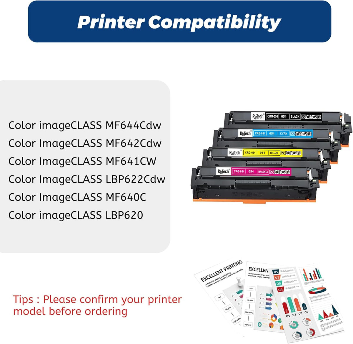 054 MF642cdw Toner Cartridge,Replacement for Canon 054H CRG-054 for Color imageCLASS MF644Cdw MF642Cdw LBP622Cdw MF641Cw Printer,No Fading,No Streak,Black Cyan Yellow Magenta 4 Pack