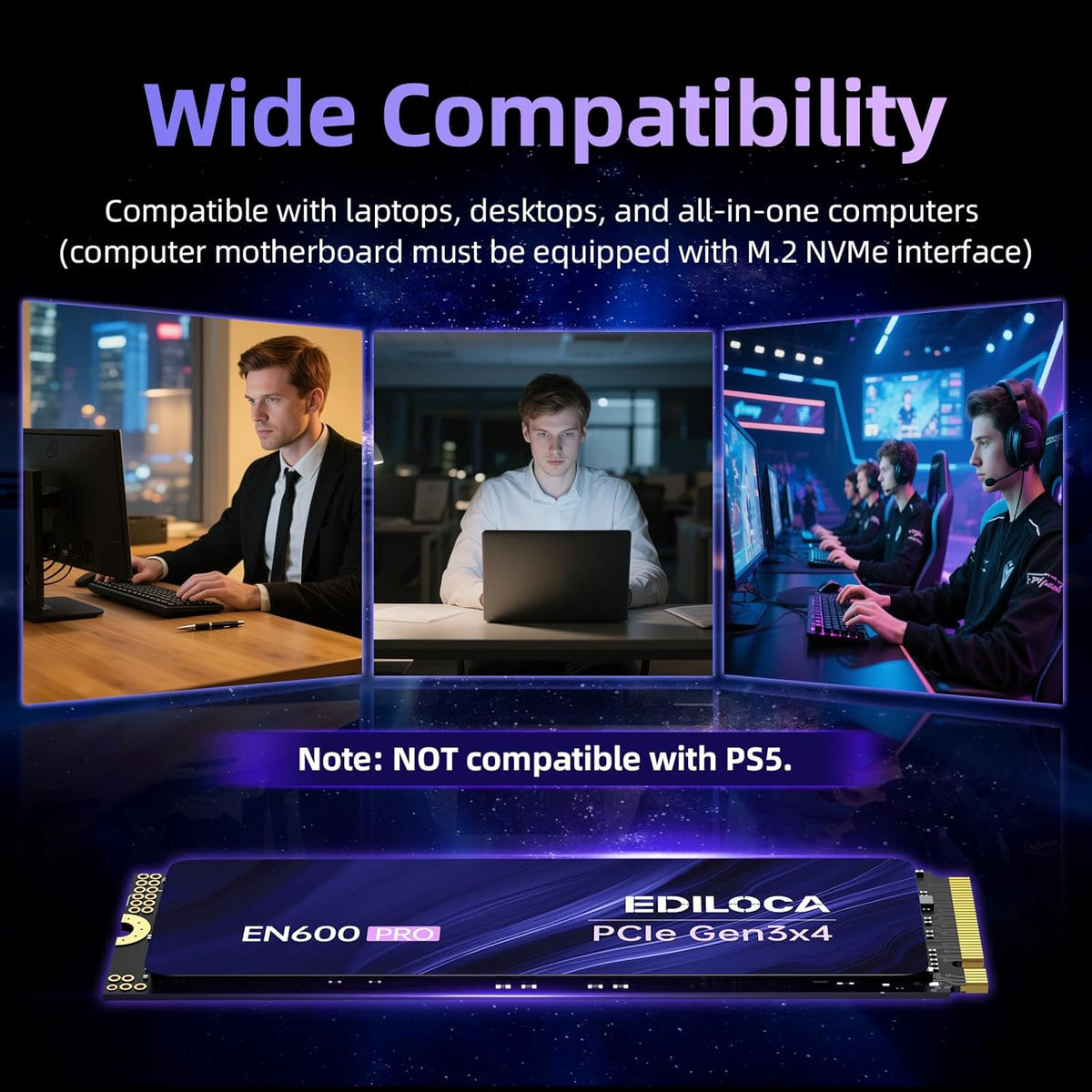 EN600 PRO SSD 512GB PCIe 3.0 Gen 3x4, NVMe M.2 2280, Up to 3200MB/s, Internal Solid State Drive, SLC Cache 3D NAND TLC, Graphene Cooling Sticker, Storage for PC, Desktop and Laptops