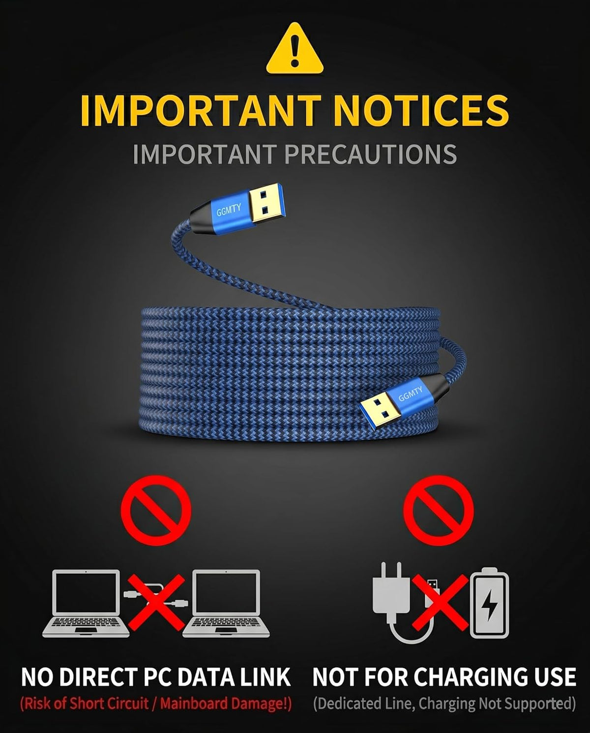 GGMTY 1.5FT, 3.0 3.0 USB to USB Cable Durable Braided USB Male to Male Type A to Type A Cable Data Transfer Compatible
