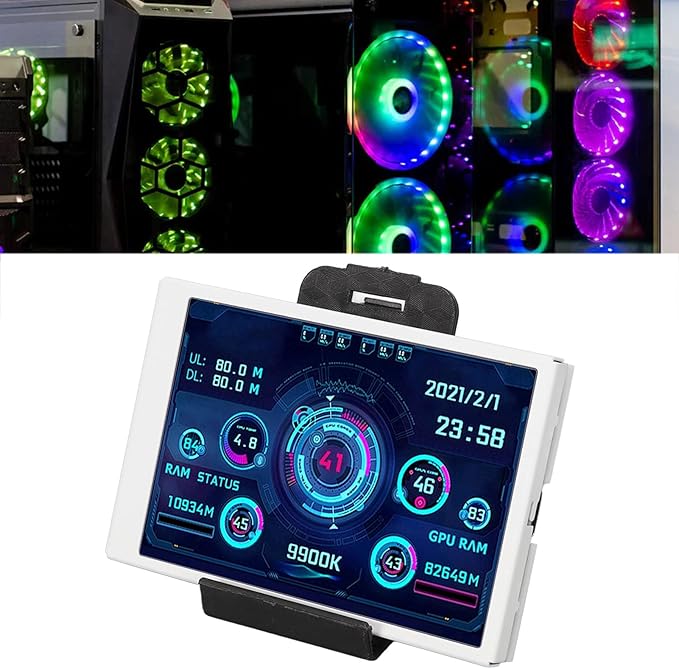 3.5 inch USB Mini Screen PC Temperature Display for PC Computer Case Secondary Screen Full View Display Small Screen CPU HDD Data Monitor (White)