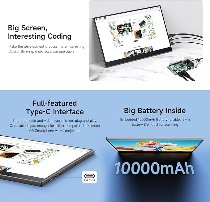 waveshare 15.6inch 10-Point Capacitive Touch Monitor Compatible with Raspberry Pi 5/4B/3B/Zero/Zero W/Zero 2W/Pico/Pico Supports Windows 11/10/8.1/8/7 and Jetson Nano/TX2/Xavier NX/Orin