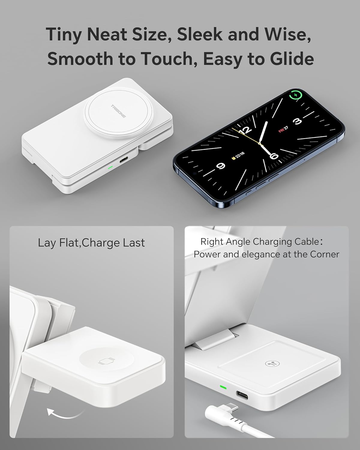 3 in 1 Charging Station for iPhone 16/15/14/13/12 Series, Wireless Charger for Apple Watch，Travel Magnetic Charging Stand for AirPods (White)
