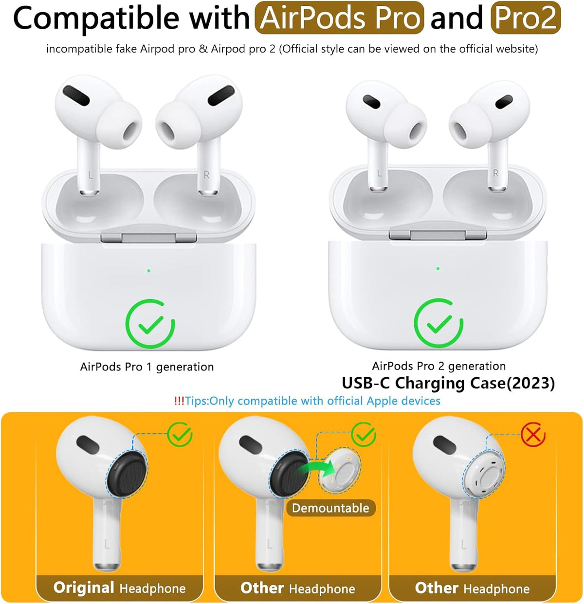 Memory Foam Replacement Ear Tips Compatible with AirPods Pro 2nd/1st Generation,with Noise Reduction Hole & Built-in dust Guard Screen,for USB-C Charging Case with Cleaner kit -Black
