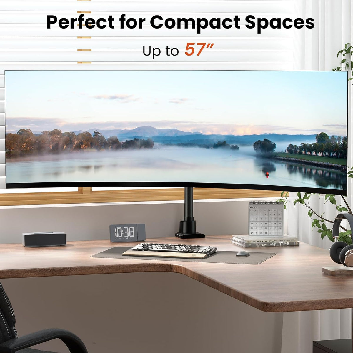 Monitor-Arm Ultrawide Heavy Duty 24-57'' - Aluminum Single Monitor Mount Holds up to 59.4lbs, Adjustable Desk Mount Stand, VESA75/100/200mm, Black