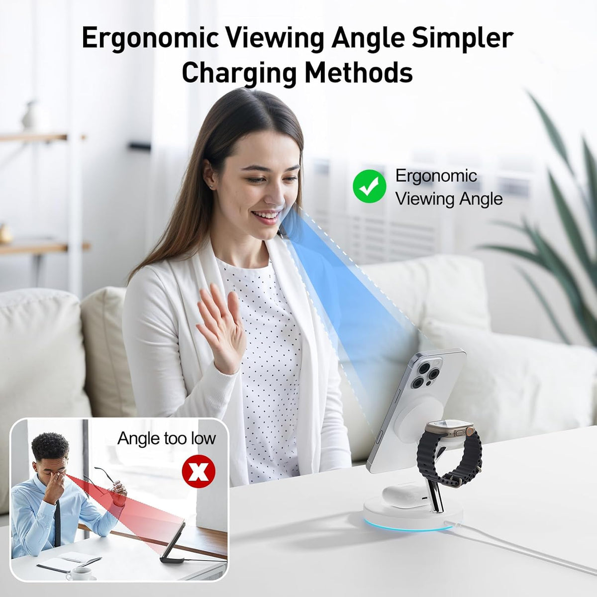 2025 3 in 1 Charging Station Compatible with Magsafe Charger Wireless Charger Stand for iPhone 16 15 14 13 12 Series Wireless Charging Station for AirPods Wireless Charging Stand for iWatch Series
