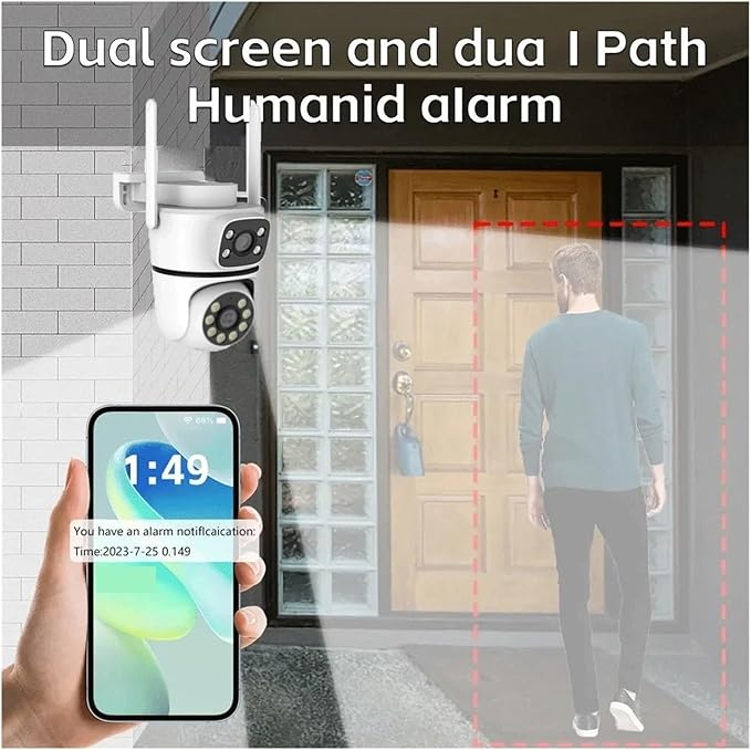 10MP Dual-Lens 5G WiFi Camera PTZ Outdoor 4K HD Dual Screen Home Security-Protection Camera Color Night Vision Surveillance(AU Plug8MP NO SD Card)