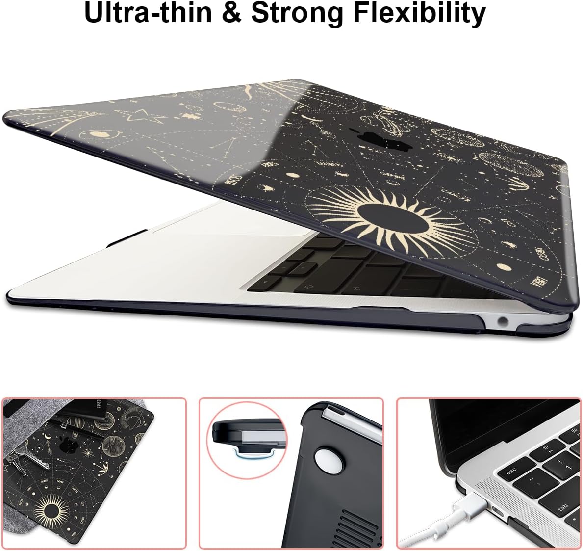 for MacBook Air 13 inch M1 Case 2021 2020 2019 2018 (Model M1 A2337 A2179 A1932) with Touch ID & Retina Display, Crystal Black Printed Pattern Hard Shell Case Keyboard Cover, Constellation