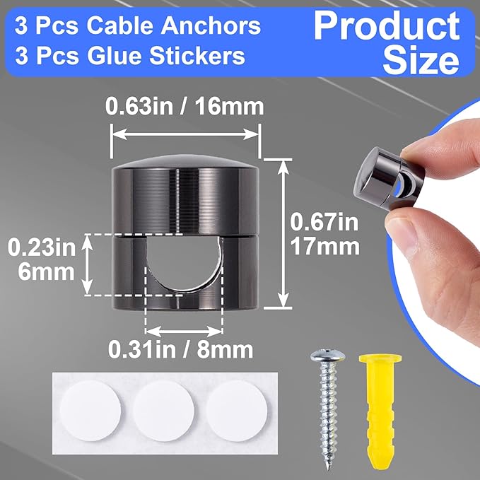 SmallCat 3 Sets Charger Holders for Cords, Black Cord Holder for Nightstand