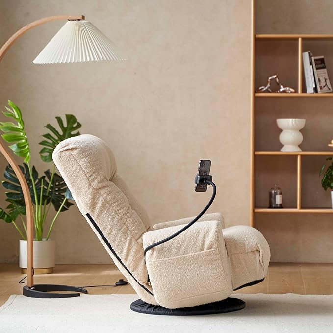 360 Degrees Wivel Gaming Chair with Adjustable Backrest Ergonomics Foldable Gamer Floor Chair for Adults with Armrest &amp Phone Holder Floor Lounge Chairs for Living Room Bedroom (Beige)
