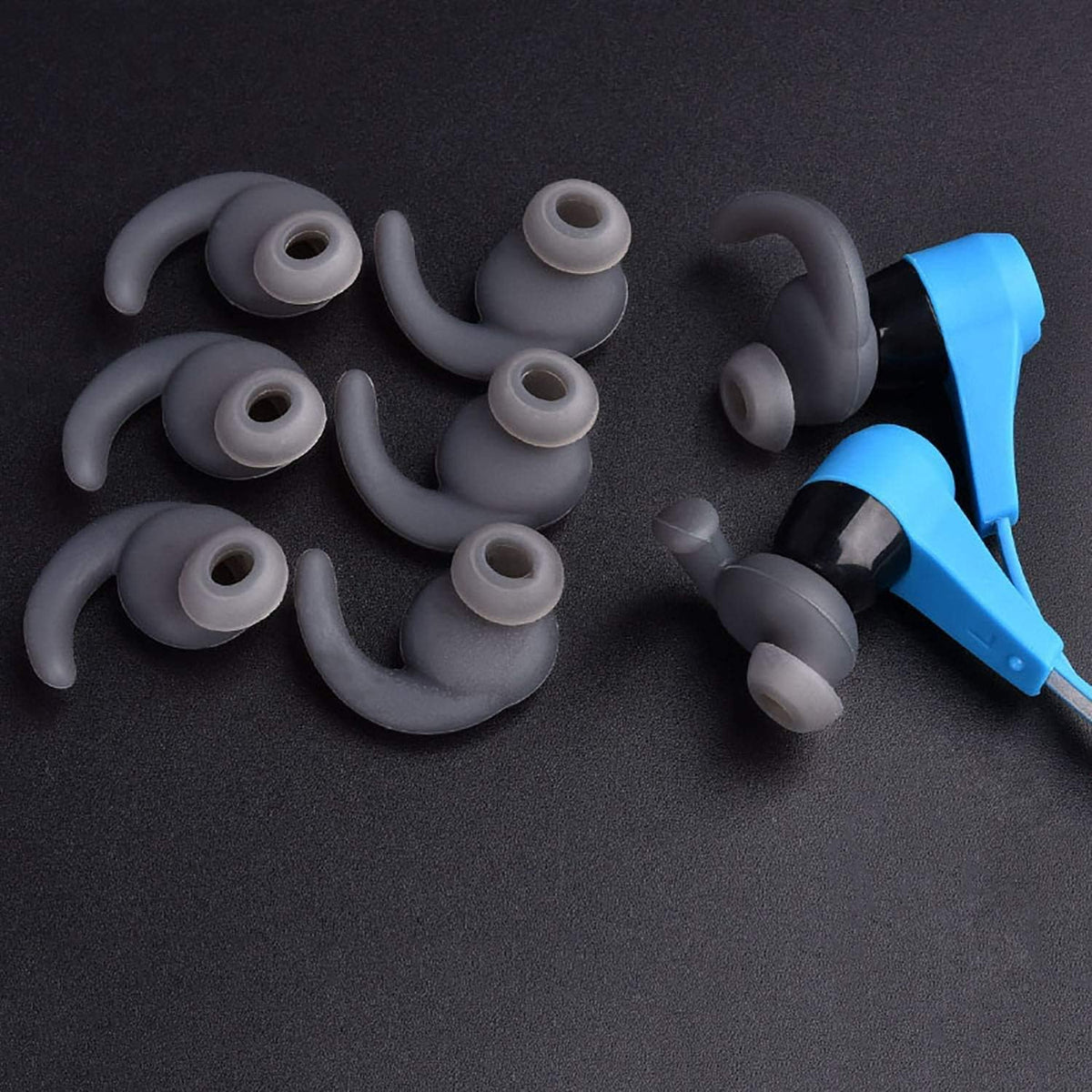 3 Pairs (S M L) Silicone Eargel Replacement Earbuds Eartips Compatible for Synchros Reflect BT Sports Wireless in-Ear Earphones (Dark-Grey)
